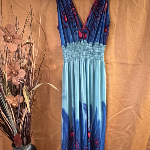 Blue peacock feather maxi - feather,