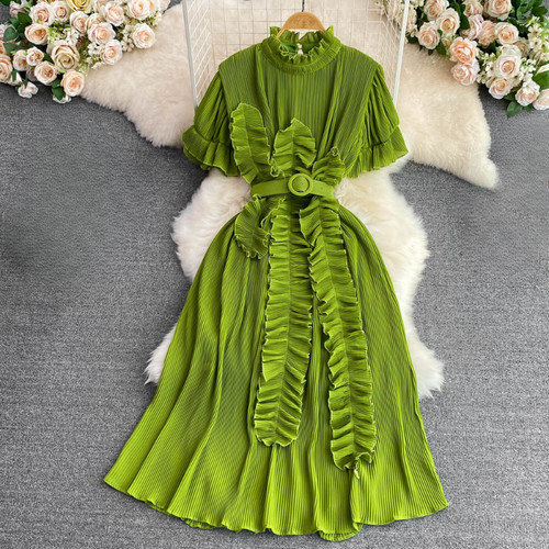 Donna midi vestito pieghettato - midi,
