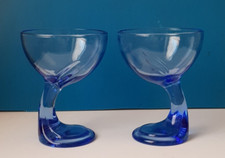 COPPIA BICCHIERI VETRO BLU' GAMBO STORTO- JOE COLOMBO ? SOTTSASS ? MANGIAROTTI ?