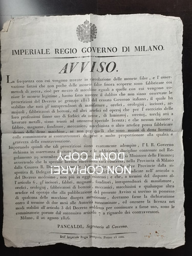 Avviso imperiale regio governo - avviso,