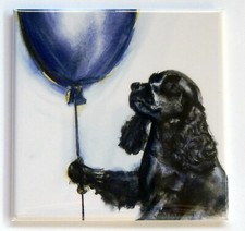 Black Cocker Spaniel con palloncino blu MAGNETE FRIGO