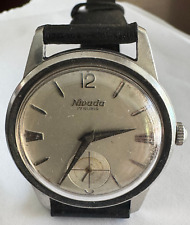 OROLOGIO DA POLSO UOMO VINTAGE NIVADA ACCIAIO INOX TENERE IL TEMPO 17 JEWEL CINTURINO NUOVO