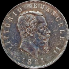 Monnaie 5 Lire 1864 Naples N