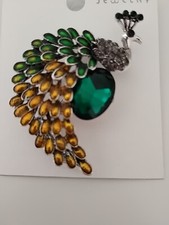 Spilla Strass Pavone Verde E Giallo