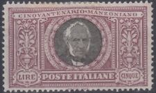 REGNO D'ITALIA 1923 MANZONI 5 LIRE N.156 G.O MH* CENTRATA CERT.