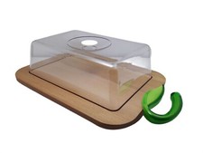 TAGLIERE IN LEGNO RETTANGOLARE CON COPERCHIO CAMPANA IN PLASTICA TRASPARENTE
