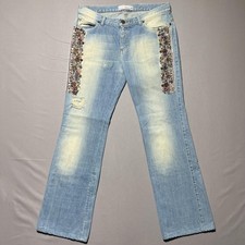 Jeans Paola Frani donna 31 impreziosito con perline bootcut denim invecchiato Italia