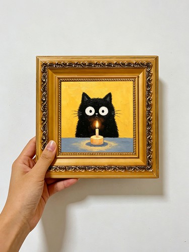 Candela gatto nero - dipinta, a