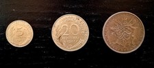 5 CENTIMES (1968) + 20 CENTIMES (1981) + 10 FRANCS (1980) FRANCIA FRANCE