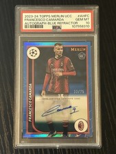 PSA 10 2023-24 Merlin UCC Calcio Blu Rifrattore Francesco Camarda RC AUTO /75