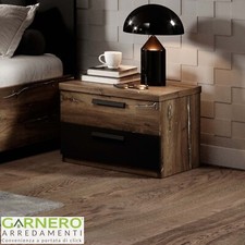Comodino design moderno 2 cassetti effetto legno 46x36cm rovere nero VULCANO