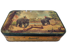 Litografia elefante selvatico raro ferro antico originale d'epoca. Scatola di...