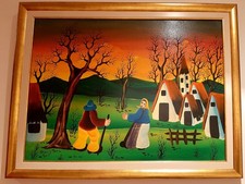 - olio su tela - NAIF anni 70  paesaggio ARTE  Rupestre Firmato STIPETIC Y.