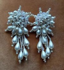 ORECCHINI DI COLORE BIANCO PERLA BELLISSIMI SPOSA CON PERLINE ANNI '70/'80 