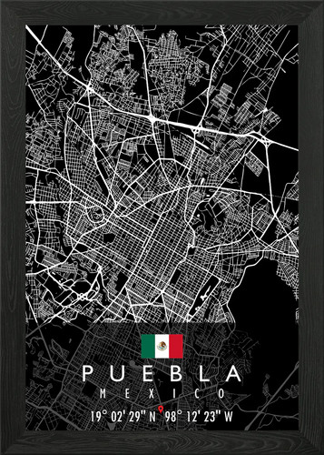 Puebla map messico poster arte - puebla,