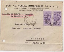 ITALIA 1943 COPPIA BANDIERA FRATELLI 1L SU COPERTINA COMMERCIALE DA PADOVA A FIRENZE