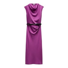 Abito midi fucsia con cintura