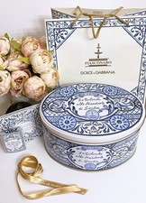 Dolce & Gabbana scatola in latta bianca  blu stampa colombe e maiolica ed Pasqua