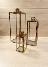 Set 3 Lanterne In Metallo Rame Optics Elegance 11x11x23cm/15x15x33cm/19x19x50cm