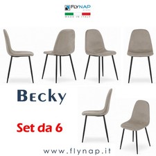 SET 6 SEDIE SEDIA CASA BAR RISTORANTE BISTROT PIZZERIA BECKY VELLUTO BEIGE