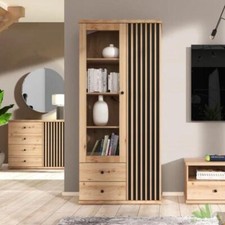 MOBILE CREDENZA VETRINA 2 ANTE LEGNO ROVERE ANTRACITE 92x40x198 h CM SCANDINAVO