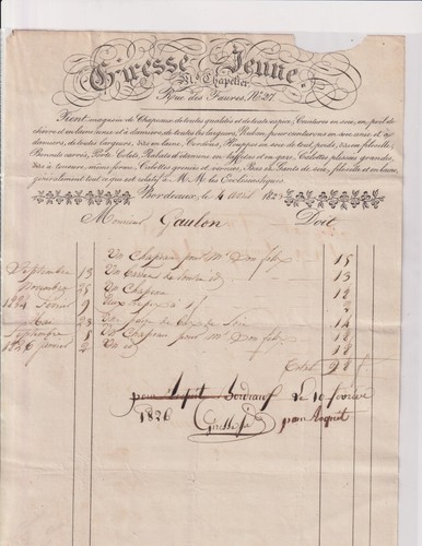 1826 facture gironde - 1826., facture.