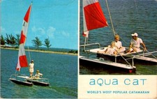 Cartolina pubblicitaria Aqua Cat Catamarano Advercolor anni 60 Furia Vela