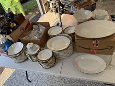 Noritake Reina #6450Q Set 84 Pezzi 1968 Argento Bianco Cina Servizio per 12