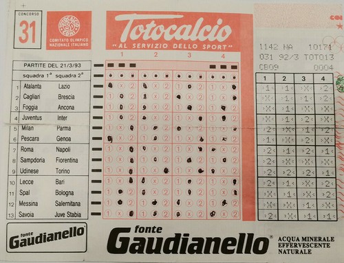 Schedina totocalcio giocata