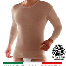 Maglia Intima Uomo Misto Lana Vergine a Maniche Lunghe con girocollo, color noce