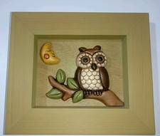 THUN quadro con Gufo E Luna fuori produzione cornice legno Cm20X23Cm Formella