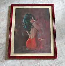 Carlo Parisi stampa incorniciata vintage pin-up donna in rosso quadro anni 70/80