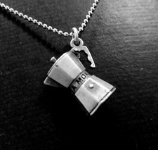 Collana con Ciòndolo Moka Caffettiera in argento 925 Portafortuna Charms 