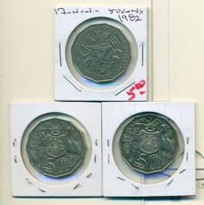 Show Inv- 3 MONETE AU-UNC da 50 cent dall'AUSTRALIA (1982, 1983 e 1984)