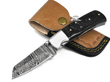 COLTELLO ARTIGIANALE PIEGHEVOLE IN ACCIAIO DAMASCO DA CACCIA COLLEZIONE MONTONE