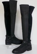 NUOVI STIVALI BERTIE, LONDON TAKOON NERI IN PELLE E CAMOSCIO STILE SOPRA IL GINOCCHIO UK 4