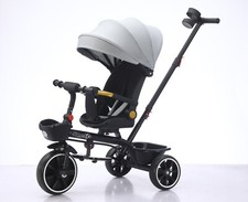 Triciclo per Bambini 5in1 Bici Triciclo Passeggino 3 Ruote Baldacchino Smontato Grigio