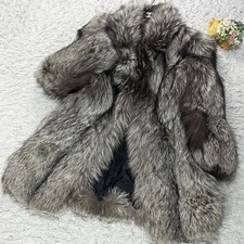 Cappotto pelliccia di volpe argento SAGA FOX ROYAL grigio marrone scuro US L originale Giappone