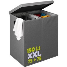 Cesto Portabiancheria Sporca con Doppio Scomparto Porta Biancheria Manico Metall