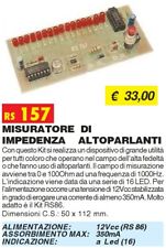 RS157 - MISURATORE DI IMPEDENZA ALTOPARLANTI - ELSE KIT elettronica da saldare