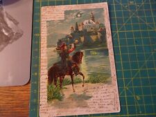 164663 ANTICA CARTOLINA SVIZZERA CAVALIERE CASTELLO ABSCHIED 1901 TESSERETE