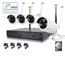 KIT VIDEOSORVEGLIANZA Wireless IP FULL HD 4 TELECAMERE 2 MPX WIFI da Remoto HOME