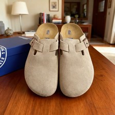 Scarpe comode unisex Birkenstock Boston taupe plantare morbido pelle scamosciata