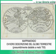 carta geografica antica MAPPAMONDO DESCRIZIONE DEL GLOBO TERRESTRE mappa '700