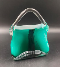 Vaso soprammobile BORSA Murano colore onda mare lucido latte bianco