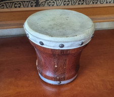 Antico Tamburello Bongo Messicano in legno intagliato 14x14 cm