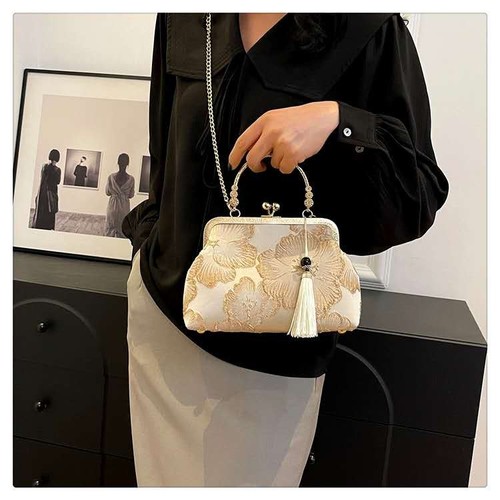 Borsa seta jacquard avorio - seta,