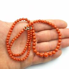 ANTICA collana  vero CORALLO ROSSO naturale e argento 925 Dorato Palline Max 9mm