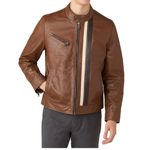 Giacca pelle tan cafe racer - tan,