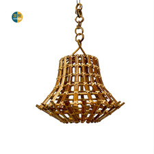 Lampada a sospensione da soffitto vintage bambù paralume paralume rattan forma campana